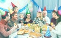 Family with children are happy to celebrate childrenÃ¢â¬â¢s birthday Royalty Free Stock Photo